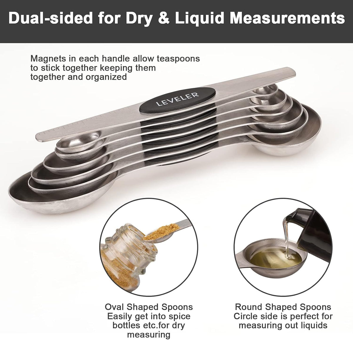 Black Magnetic Measuring Spoons Set