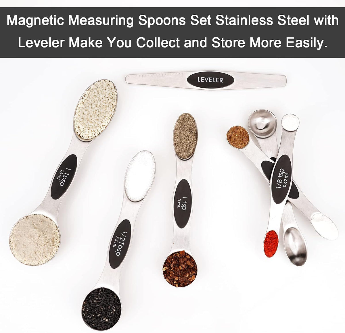 Black Magnetic Measuring Spoons Set