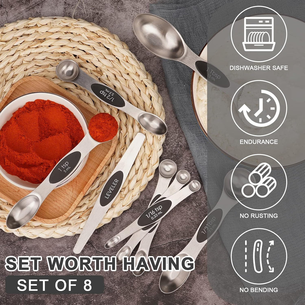 Black Magnetic Measuring Spoons Set