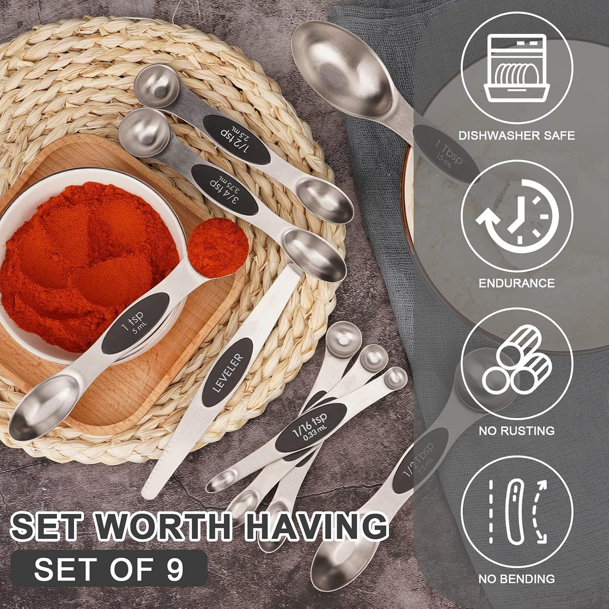 Black Magnetic Measuring Spoons Set