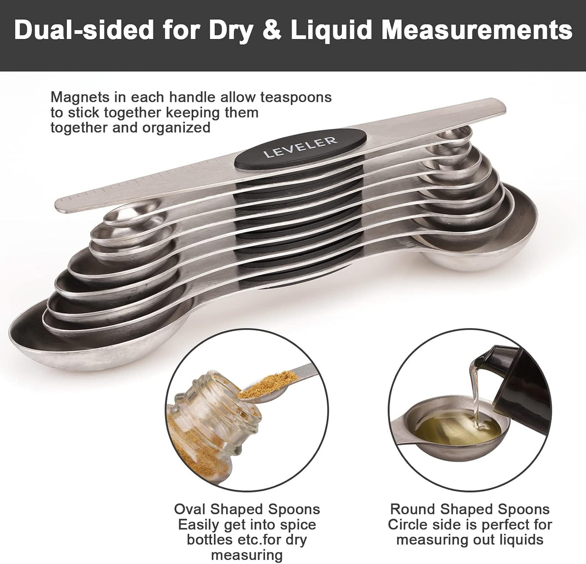 Black Magnetic Measuring Spoons Set