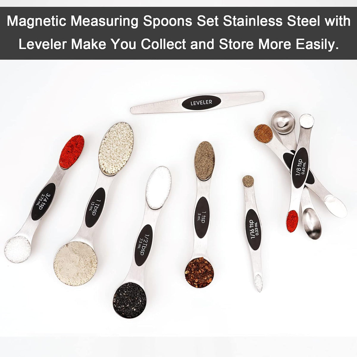 Black Magnetic Measuring Spoons Set
