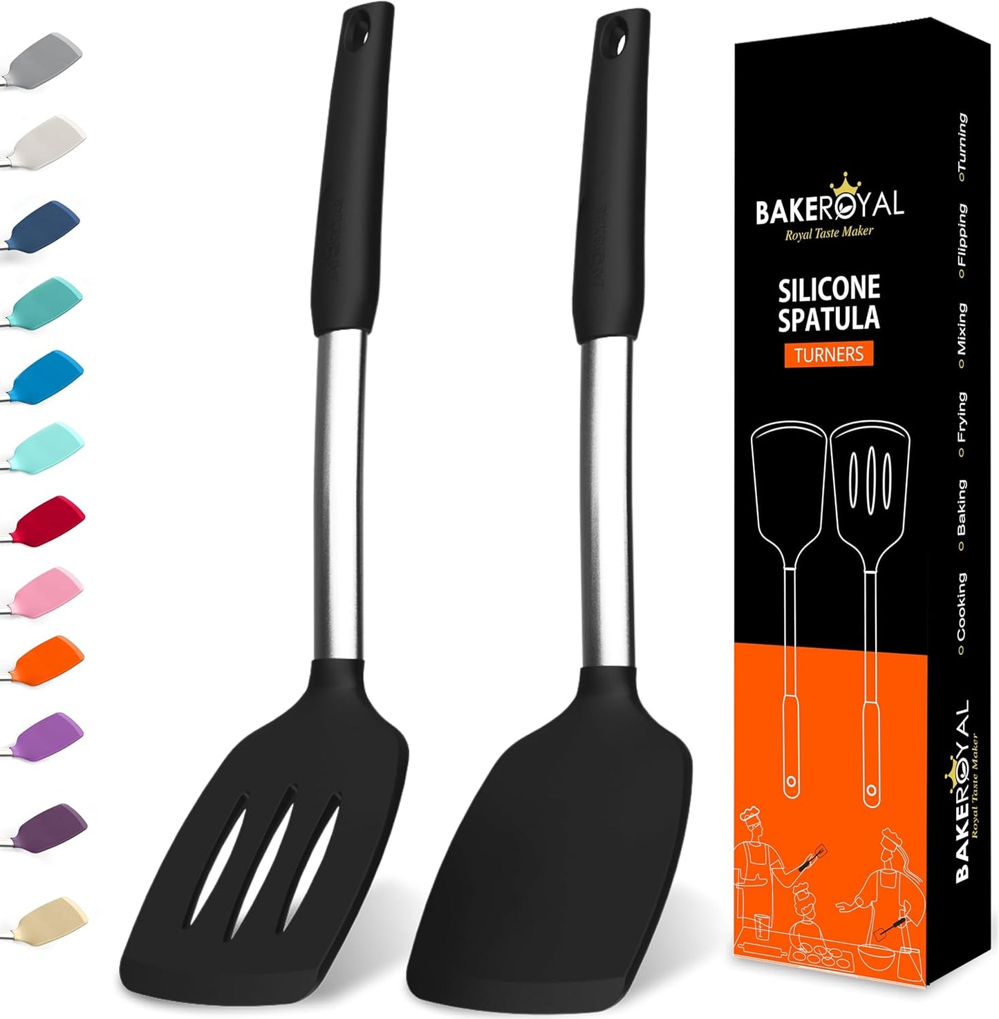 Silicone Spatula Set - Turner Spatulas Silicone Heat Resistant 600°F - Slotted & Solid Spatula for Cooking Fish, Eggs, Pancakes Flipper – Spatulas for kitchen use – Red