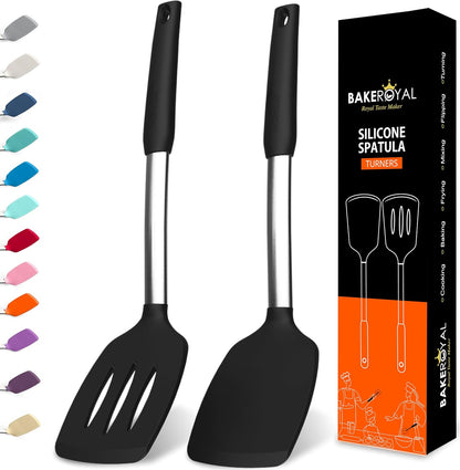 Silicone Spatula Set - Turner Spatulas Silicone Heat Resistant 600°F - Slotted & Solid Spatula for Cooking Fish, Eggs, Pancakes Flipper – Spatulas for kitchen use – Red