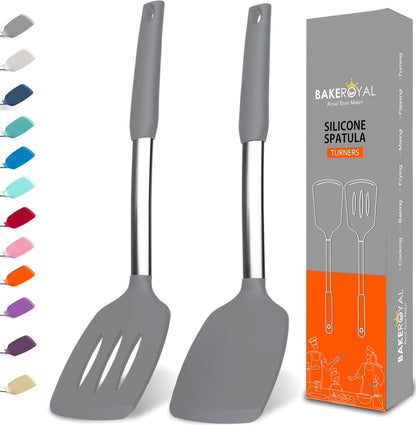 Silicone Spatula Set - Turner Spatulas Silicone Heat Resistant 600°F - Slotted & Solid Spatula for Cooking Fish, Eggs, Pancakes Flipper – Spatulas for kitchen use – Red