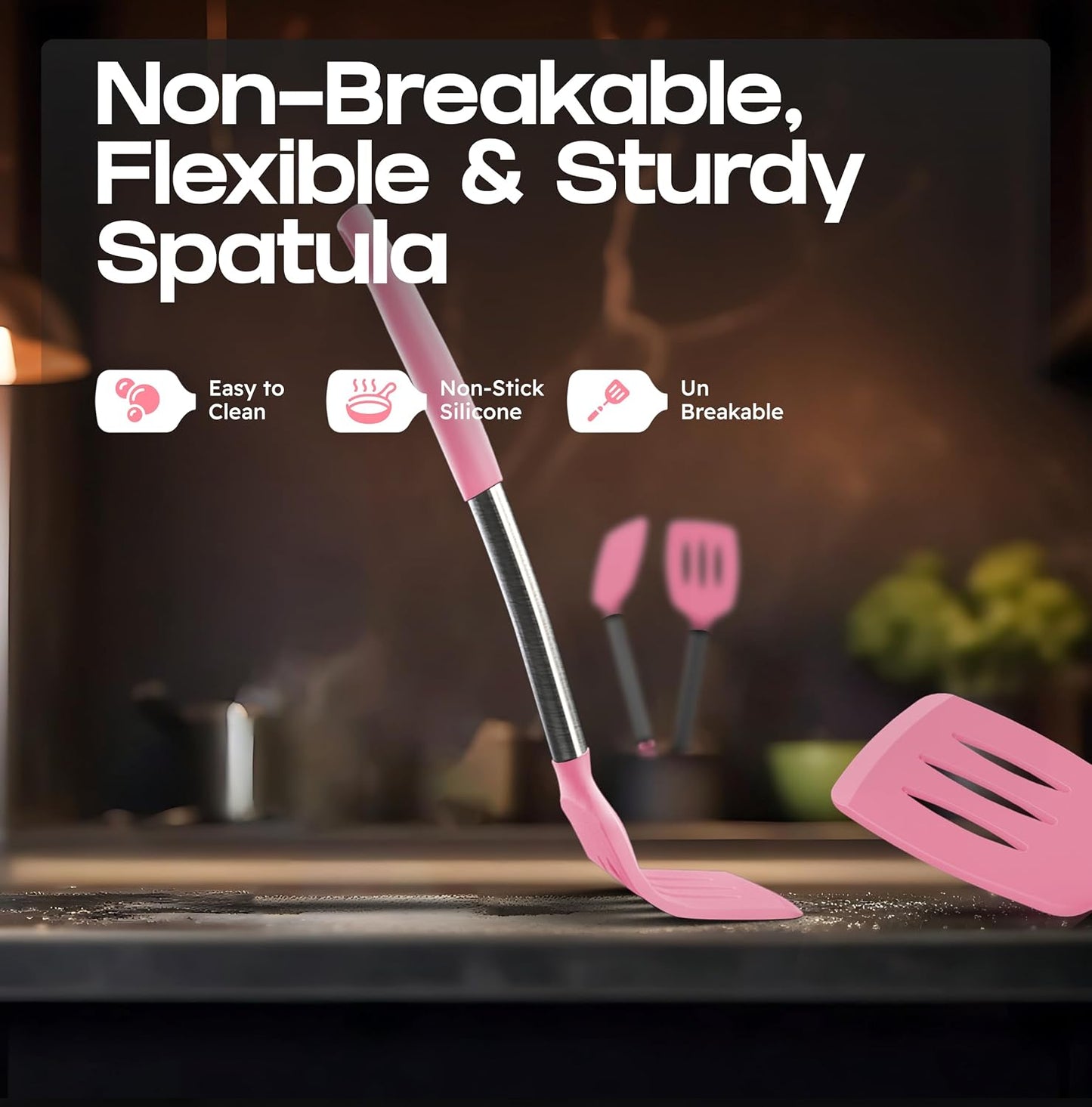 Silicone Spatula Set - Turner Spatulas Silicone Heat Resistant 600°F - Slotted & Solid Spatula for Cooking Fish, Eggs, Pancakes Flipper – Spatulas for kitchen use – Red