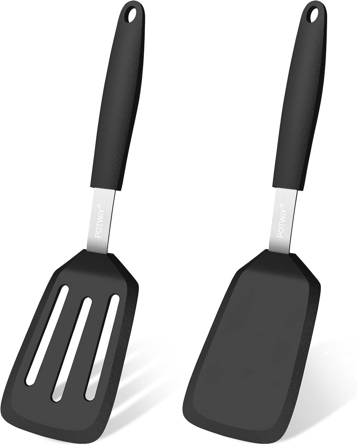 2 Pack Silicone Kitchen Spatula Set, 600°F Heat Resistant (Black)