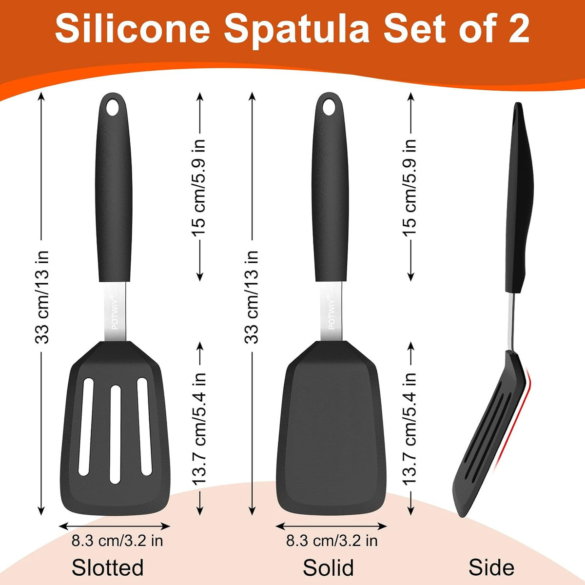 2 Pack Silicone Kitchen Spatula Set, 600°F Heat Resistant (Black)