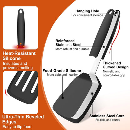 2 Pack Silicone Kitchen Spatula Set, 600°F Heat Resistant (Black)