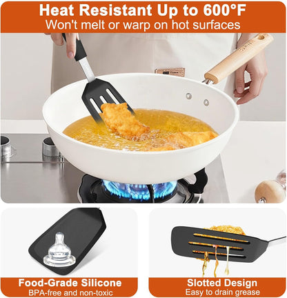 2 Pack Silicone Kitchen Spatula Set, 600°F Heat Resistant (Black)