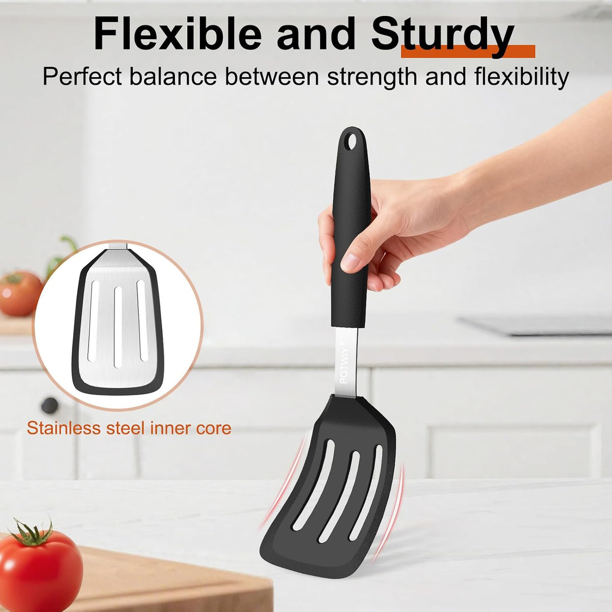 2 Pack Silicone Kitchen Spatula Set, 600°F Heat Resistant (Black)