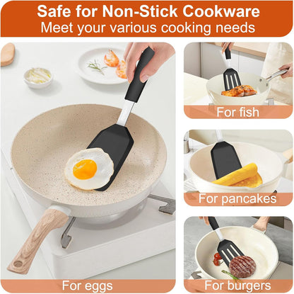 2 Pack Silicone Kitchen Spatula Set, 600°F Heat Resistant (Black)