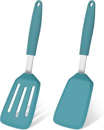 2 Pack Silicone Kitchen Spatula Set, 600°F Heat Resistant (Black)