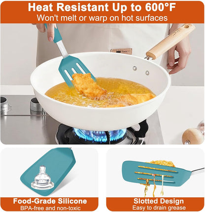 2 Pack Silicone Kitchen Spatula Set, 600°F Heat Resistant (Black)