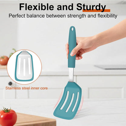 2 Pack Silicone Kitchen Spatula Set, 600°F Heat Resistant (Black)