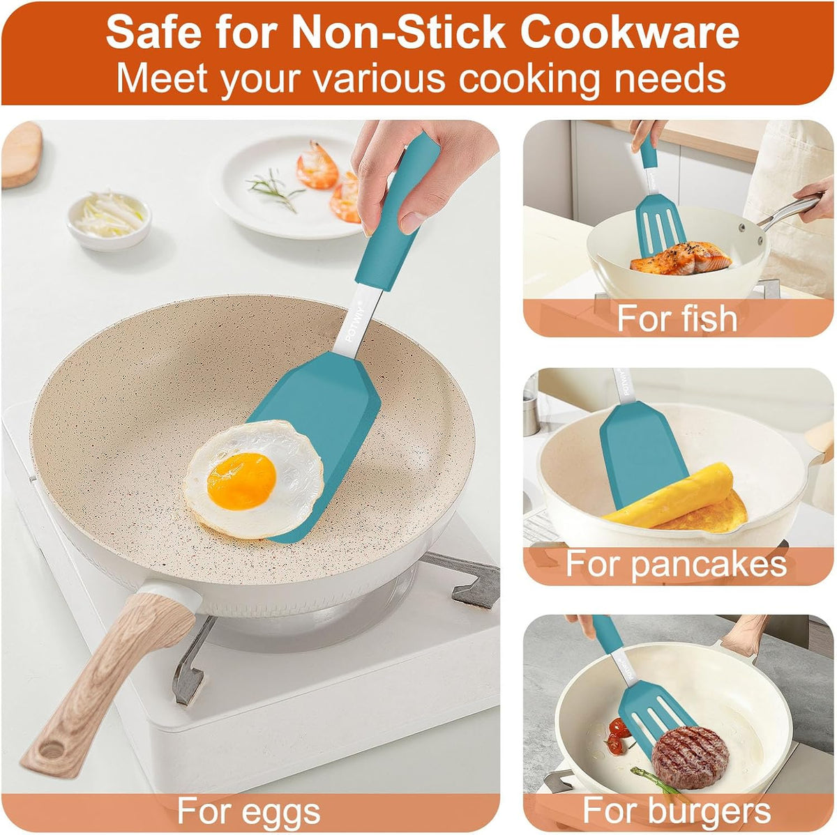2 Pack Silicone Kitchen Spatula Set, 600°F Heat Resistant (Black)