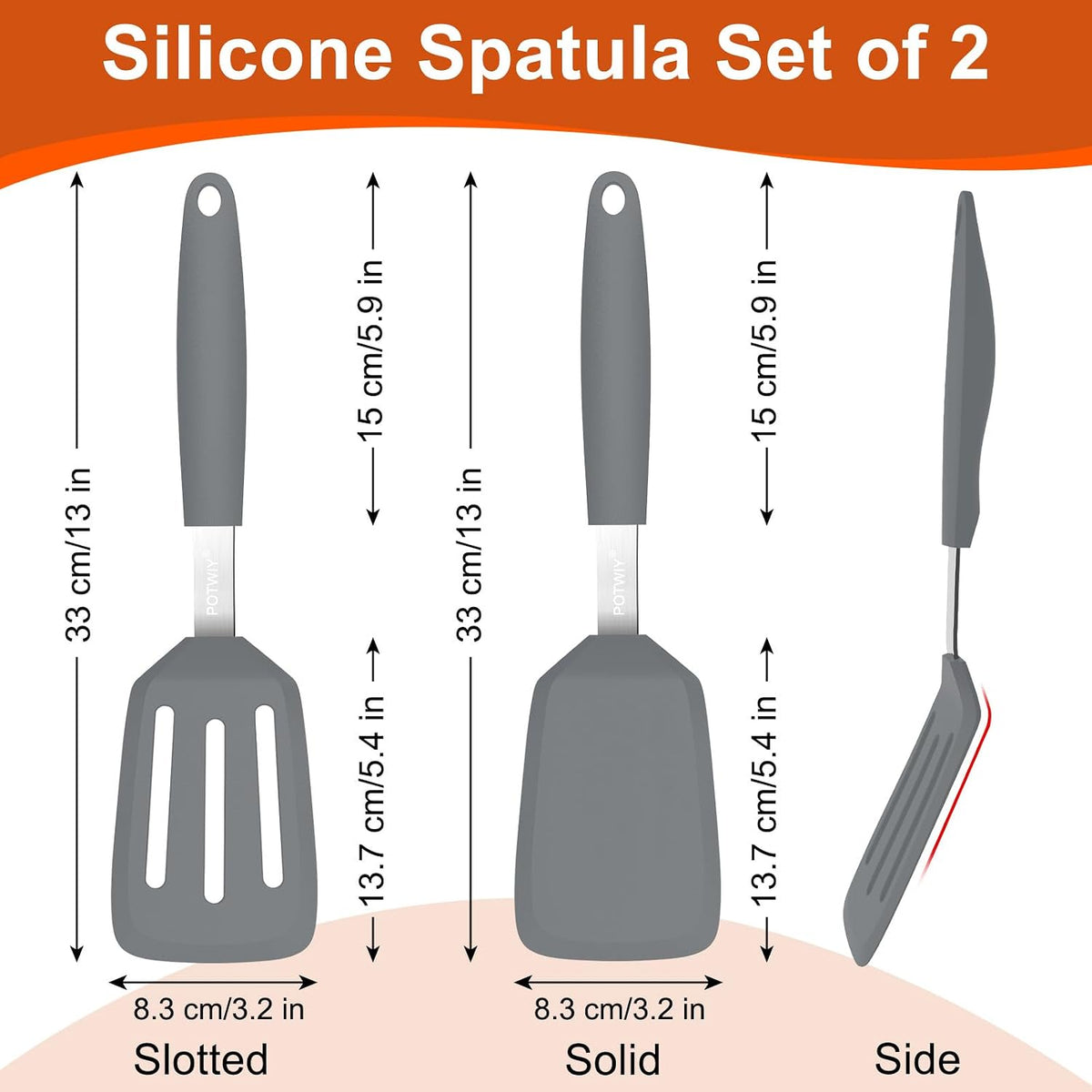 2 Pack Silicone Kitchen Spatula Set, 600°F Heat Resistant (Black)