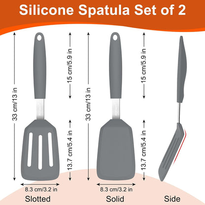 2 Pack Silicone Kitchen Spatula Set, 600°F Heat Resistant (Black)