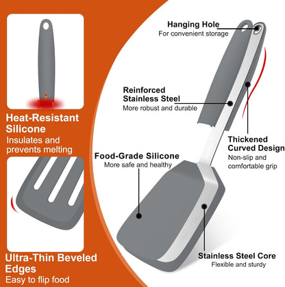 2 Pack Silicone Kitchen Spatula Set, 600°F Heat Resistant (Black)