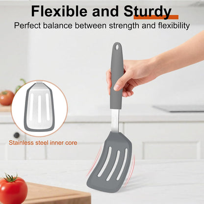 2 Pack Silicone Kitchen Spatula Set, 600°F Heat Resistant (Black)