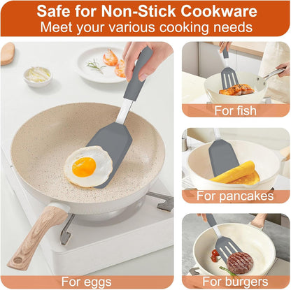 2 Pack Silicone Kitchen Spatula Set, 600°F Heat Resistant (Black)