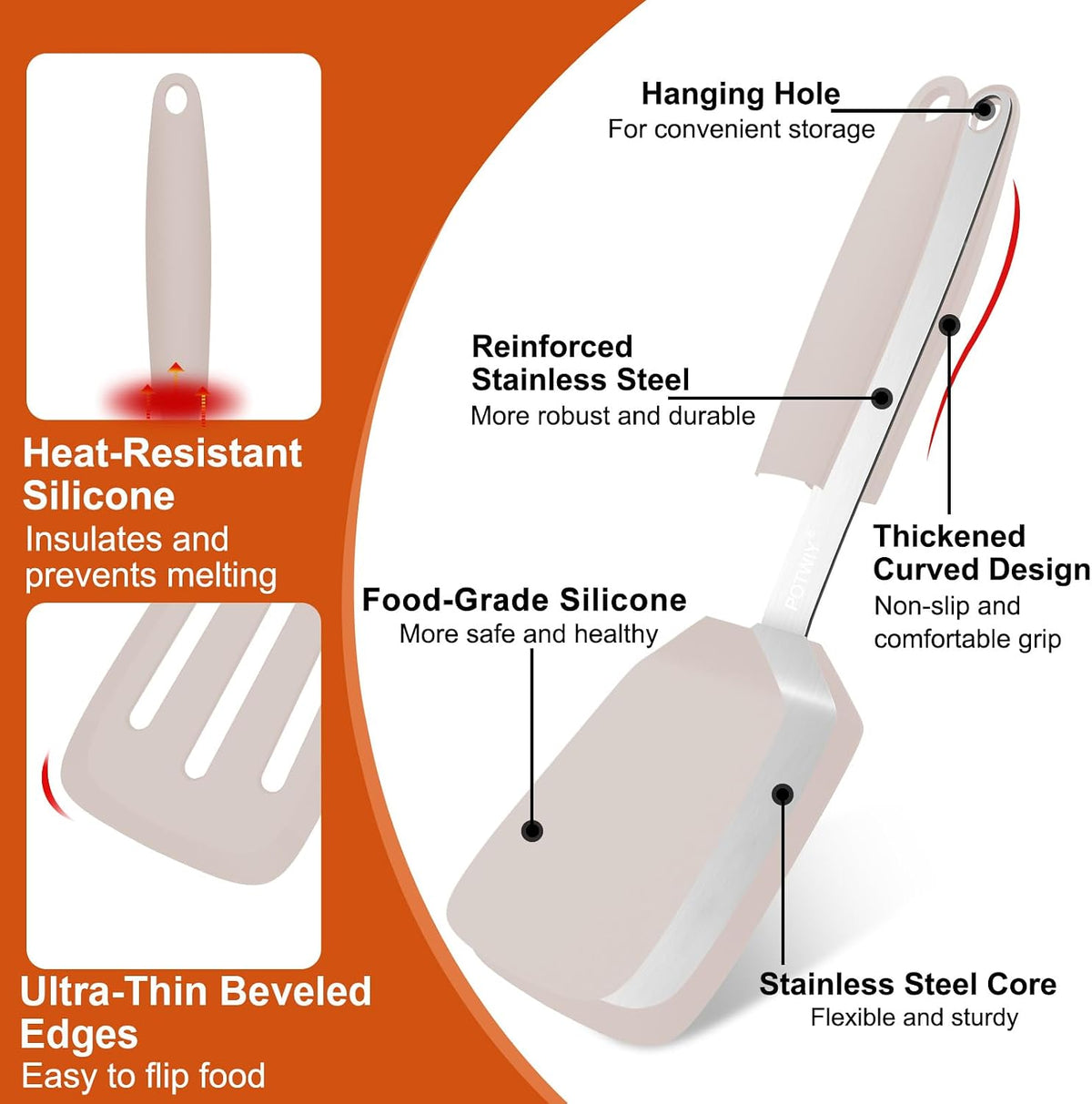 2 Pack Silicone Kitchen Spatula Set, 600°F Heat Resistant (Black)