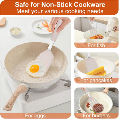 2 Pack Silicone Kitchen Spatula Set, 600°F Heat Resistant (Black)