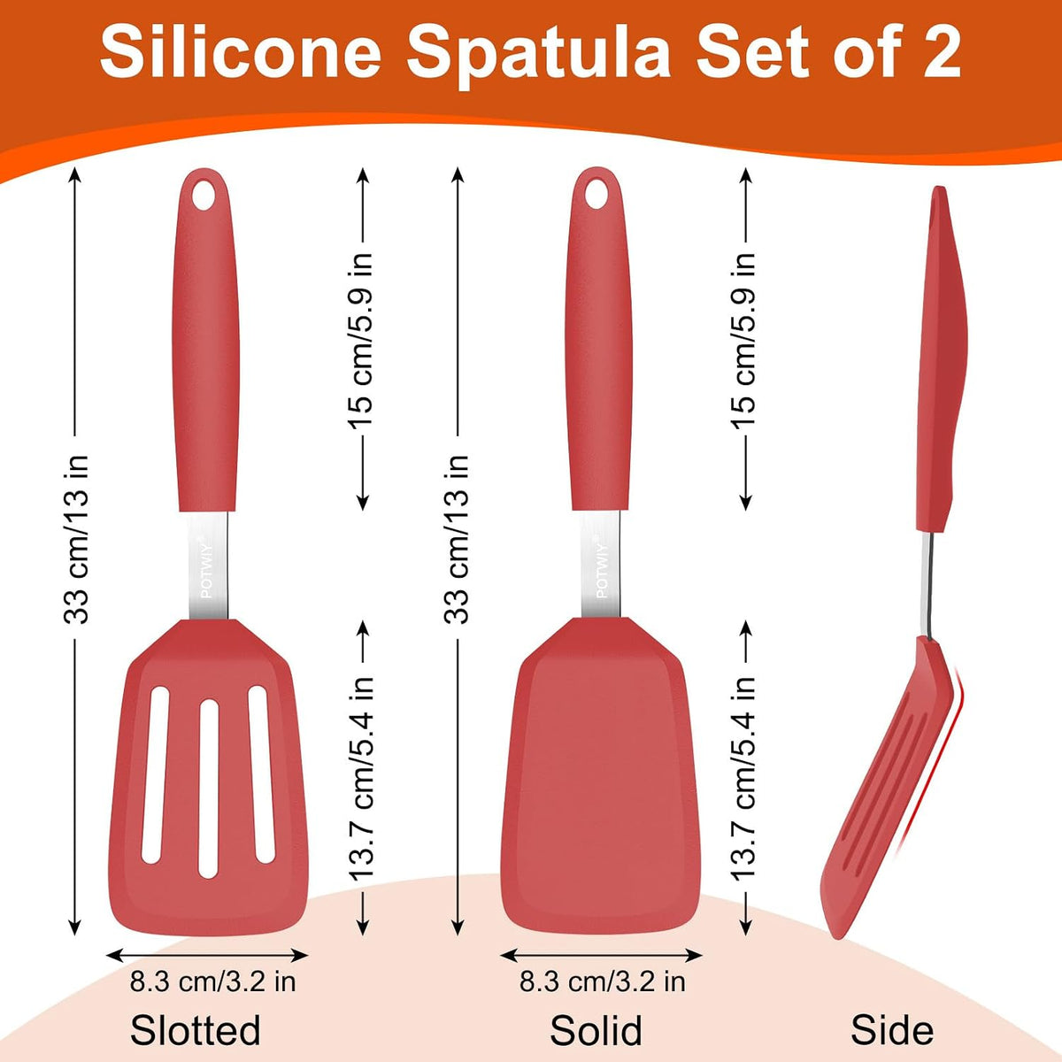 2 Pack Silicone Kitchen Spatula Set, 600°F Heat Resistant (Black)