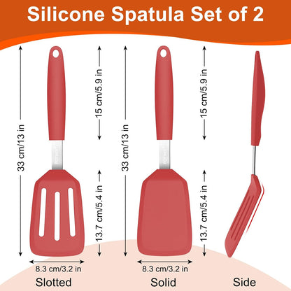 2 Pack Silicone Kitchen Spatula Set, 600°F Heat Resistant (Black)