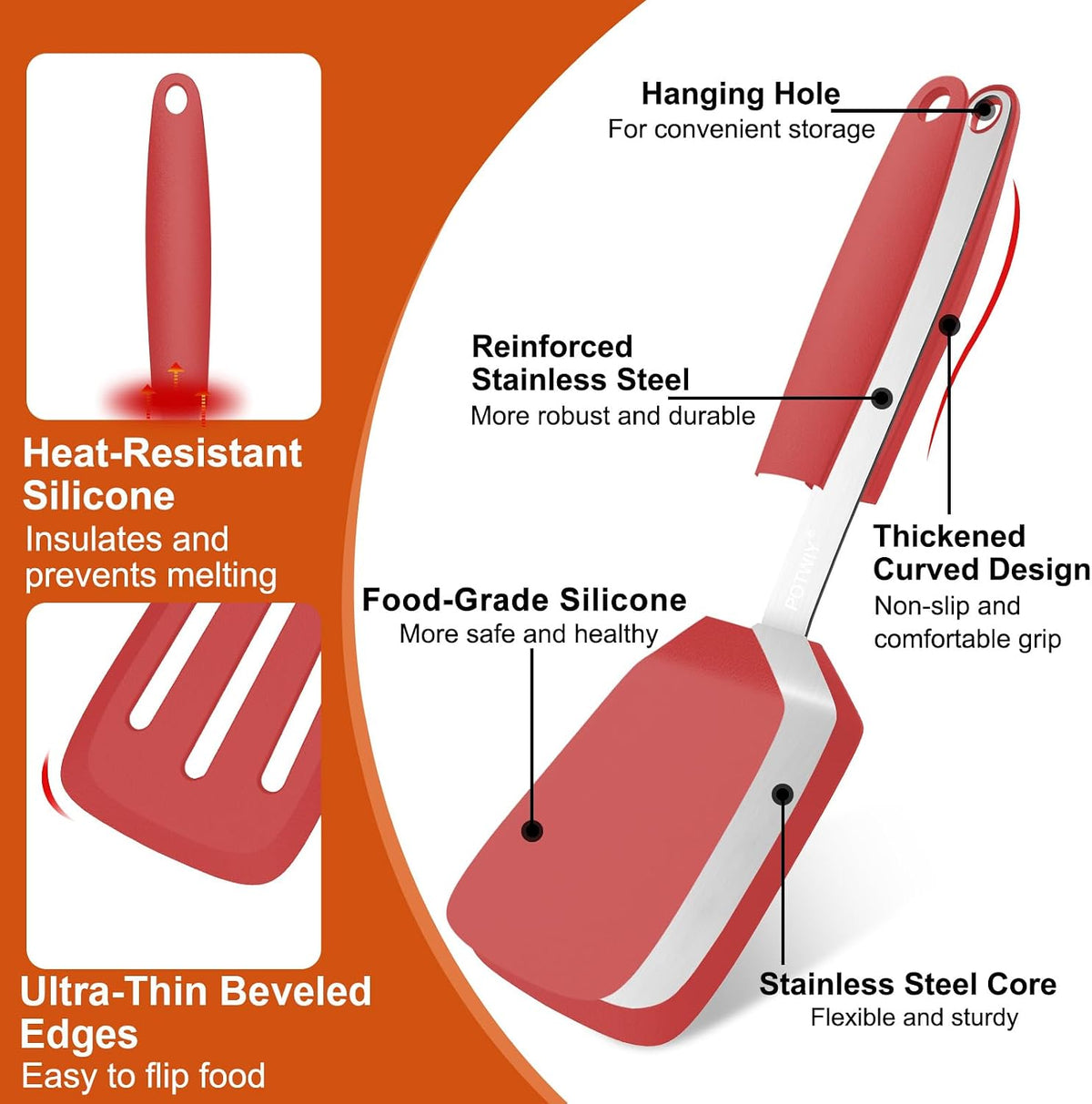 2 Pack Silicone Kitchen Spatula Set, 600°F Heat Resistant (Black)