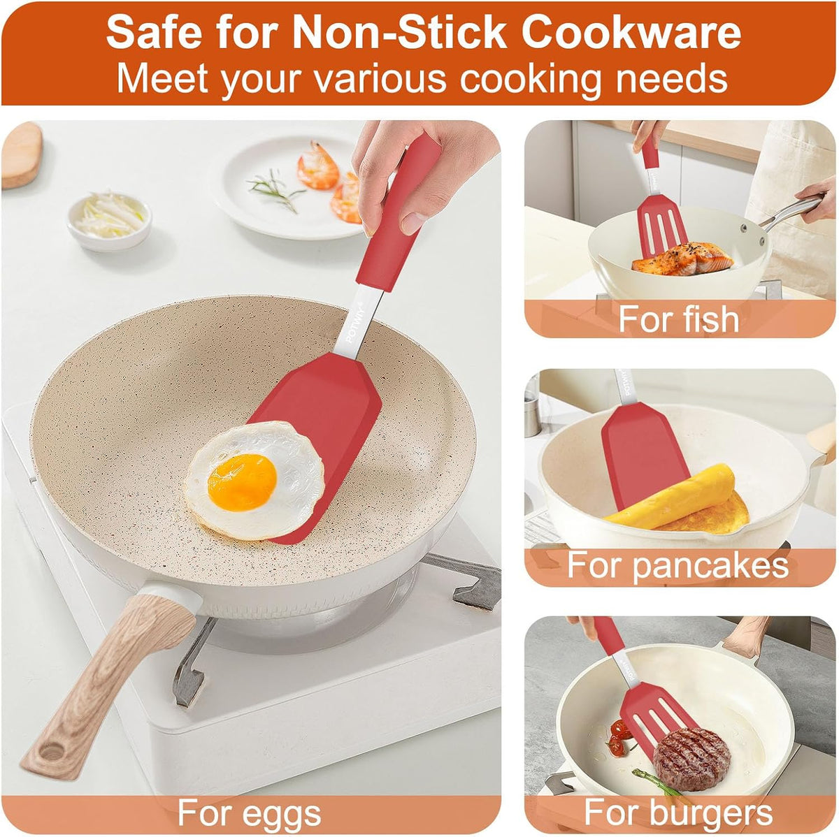 2 Pack Silicone Kitchen Spatula Set, 600°F Heat Resistant (Black)