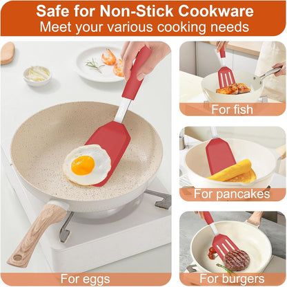2 Pack Silicone Kitchen Spatula Set, 600°F Heat Resistant (Black)