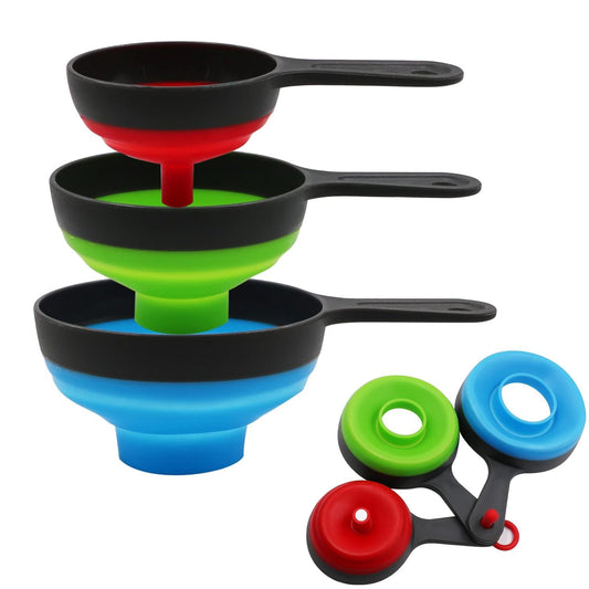 Canning Funnel for Wide and Regular Jars，Wide Mouth Funnels Sets of 3, Large for Mason Jar, Food Grade Collapsible Silicone Kitchen Accessories for Transfer Jam, Juice, Spices and Oil