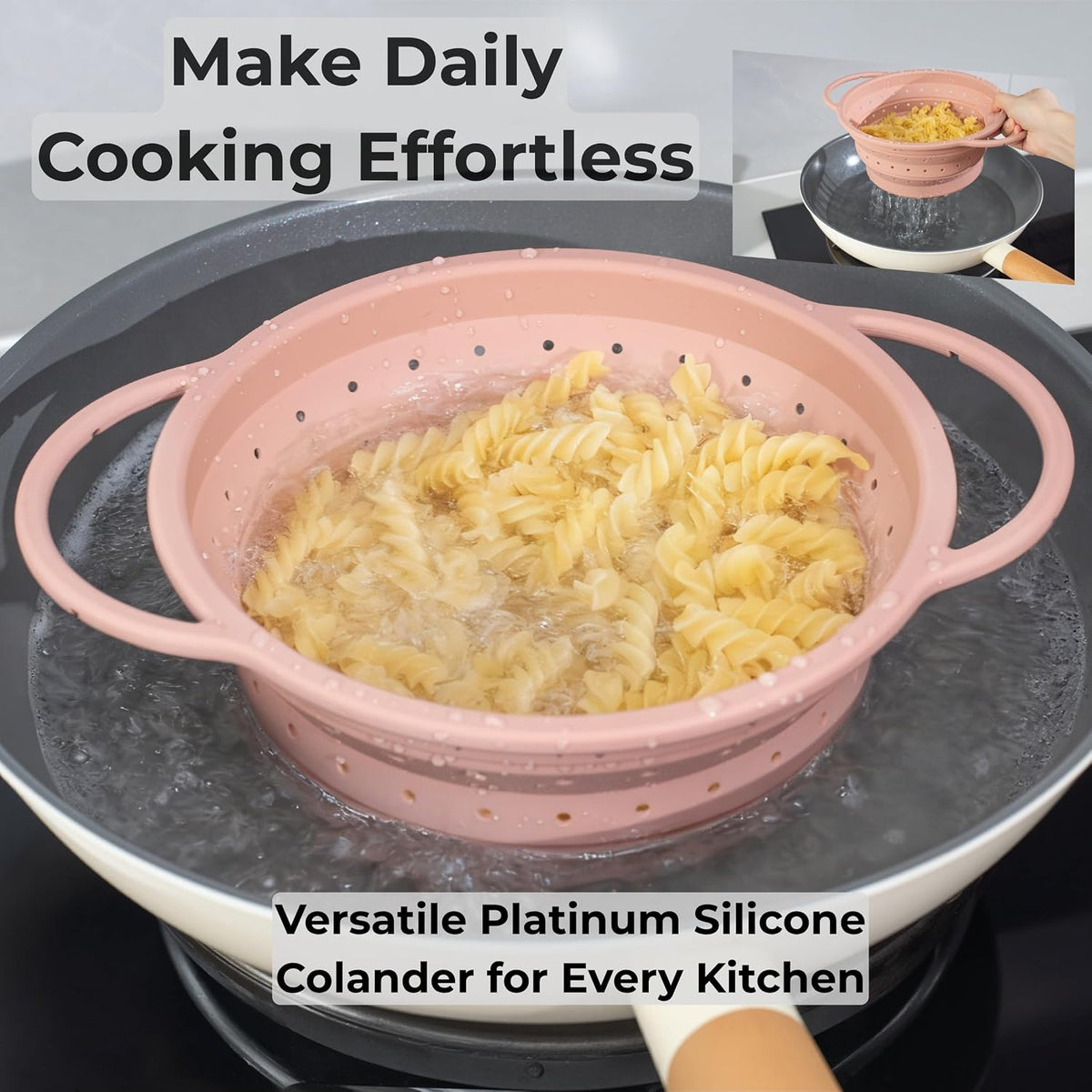Collapsible Silicone Colander Set, Stainless Steel Rim (3 Pk)