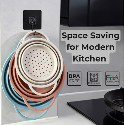 Collapsible Silicone Colander Set, Stainless Steel Rim (3 Pk)
