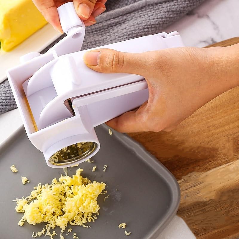 Olive Garden Rotary Cheese Grater with 2 Stainless Steel Drums for Hard Cheese, Parmesan，Nuts, Chocolate White