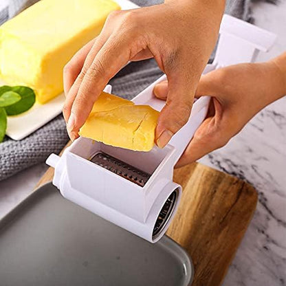 Olive Garden Rotary Cheese Grater with 2 Stainless Steel Drums for Hard Cheese, Parmesan，Nuts, Chocolate White