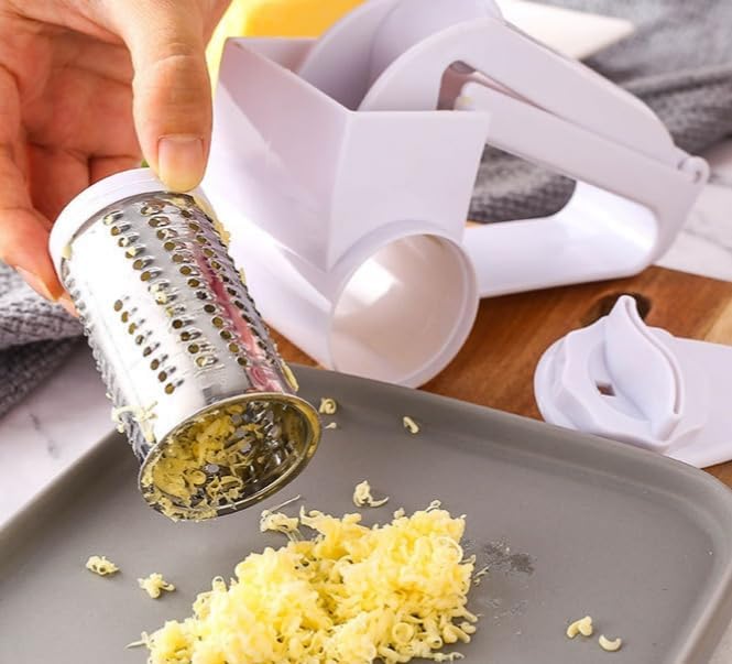 Olive Garden Rotary Cheese Grater with 2 Stainless Steel Drums for Hard Cheese, Parmesan，Nuts, Chocolate White