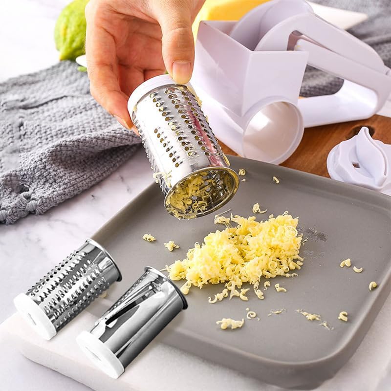 Olive Garden Rotary Cheese Grater with 2 Stainless Steel Drums for Hard Cheese, Parmesan，Nuts, Chocolate White