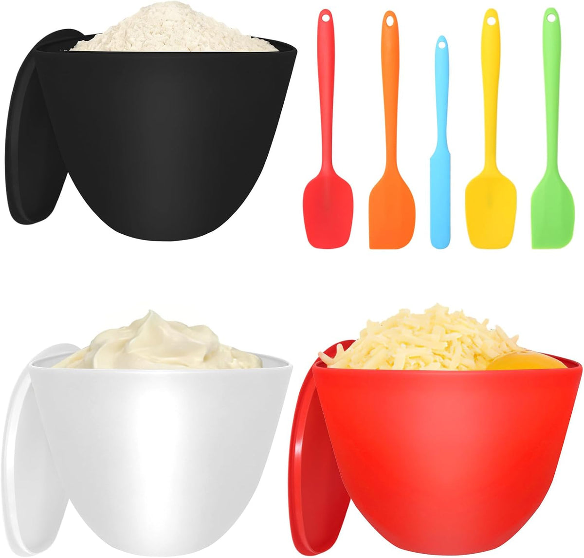 Silicone Bowl Liners for KitchenAid Mixers with Lids & Spatulas 5 Quart Tilt-Head Stand Mixer, Quick Replacement & Easy Clean – BPA Free Reusable Mixer Bowl Liner for Dough & Batter Mixing (3 Pack)