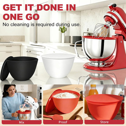 Silicone Bowl Liners for KitchenAid Mixers with Lids & Spatulas 5 Quart Tilt-Head Stand Mixer, Quick Replacement & Easy Clean – BPA Free Reusable Mixer Bowl Liner for Dough & Batter Mixing (3 Pack)