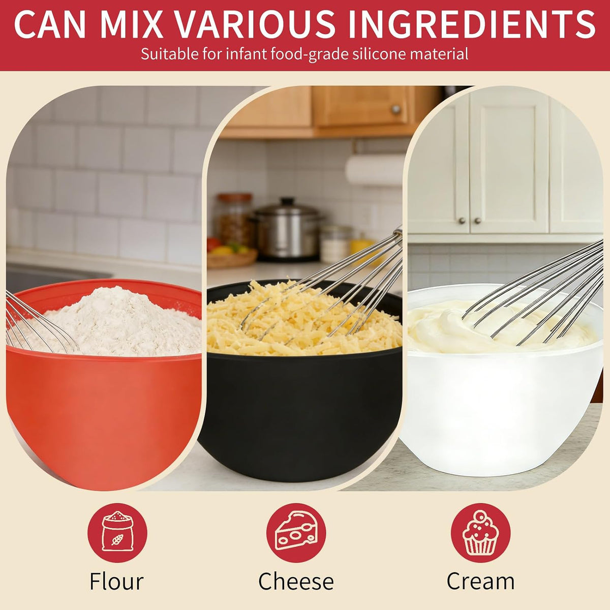 Silicone Bowl Liners for KitchenAid Mixers with Lids & Spatulas 5 Quart Tilt-Head Stand Mixer, Quick Replacement & Easy Clean – BPA Free Reusable Mixer Bowl Liner for Dough & Batter Mixing (3 Pack)