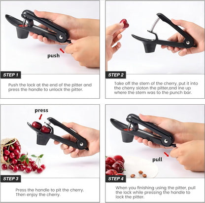 Cherry Pitter - Olive And Other Fruit Tools, Cherry Pitter With a Space-Saving Lock(BLACK)