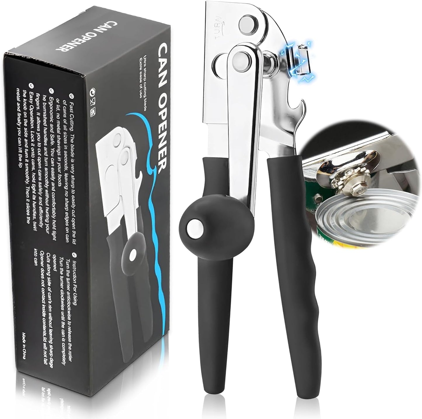 Manual Can Opener Heavy Duty Stainless Steel Commercial Can Opener Handheld Smooth Edge for Seniors for Kitchen Restaurant for Big Cans