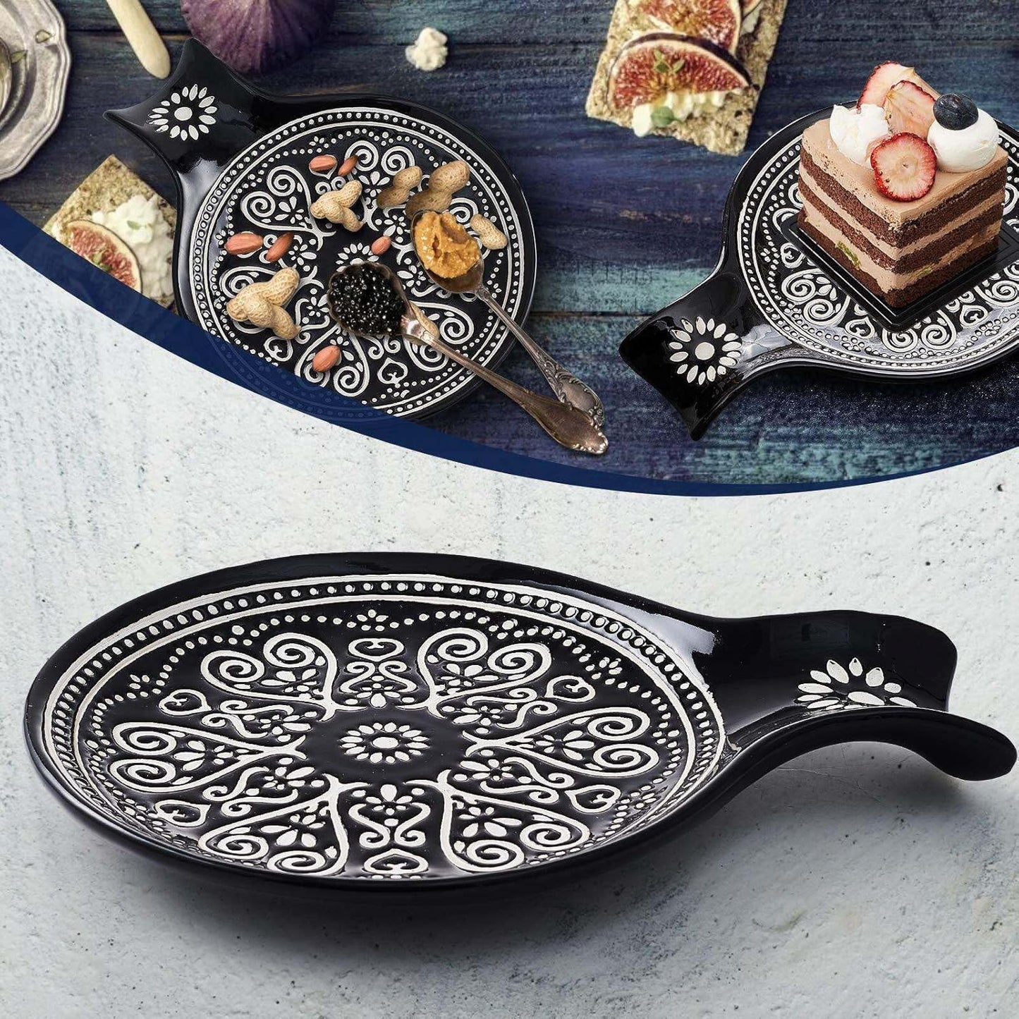 Ceramic Spoon Rest, Cooking Spoon Holder for Kitchen Counter/Stove Top/Dining Table Modern Farmhouse Decorative, Large (Blue)