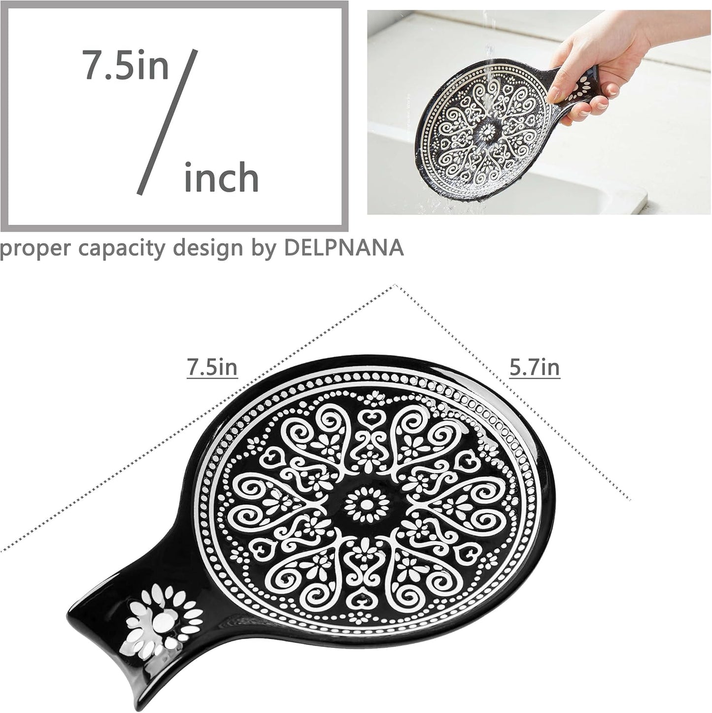 Ceramic Spoon Rest, Cooking Spoon Holder for Kitchen Counter/Stove Top/Dining Table Modern Farmhouse Decorative, Large (Blue)