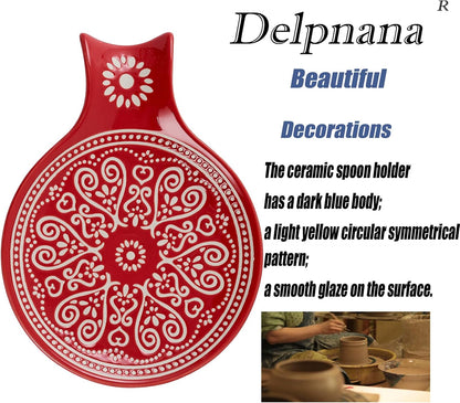 Ceramic Spoon Rest, Cooking Spoon Holder for Kitchen Counter/Stove Top/Dining Table Modern Farmhouse Decorative, Large (Blue)
