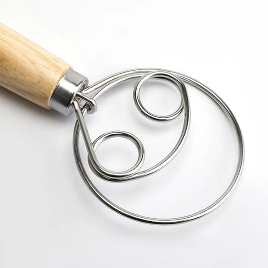 DANISH Dough Whisk for Dough Making – Unbreakable 13 Inch Artisan Stainless Steel Sourdough Whisk with Solid ErgoGrip Wooden Handle, Non-Rust Anti-Clog Design for Bread, Pizza, Pastry & Biscuit Dough