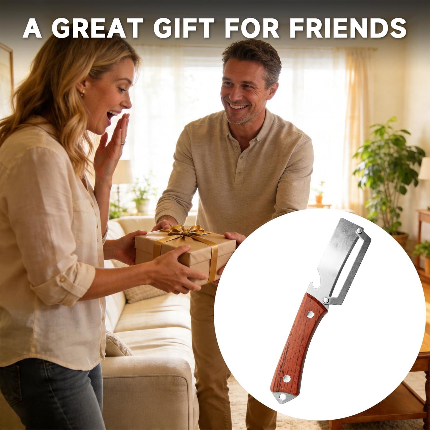 Premium Vegetable Peeler with Wooden Handle and Bottle Opener: 2-in-1 Stainless Steel Kitchen Tool for Fruit Potato Apple Papaya Pumpkin,Gifts for Mom (1 pcs)