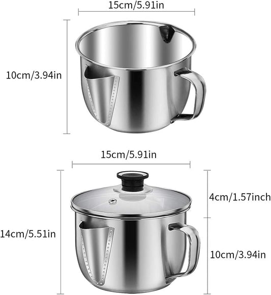 Stainless Steel Fat Separator Bowl, Large 4 Cups Gravy Separator Bowl With Handle Round Shape, 1000ml Capacity for Healthy Cooking Reduce Fat Intake(COLOR:no lid)